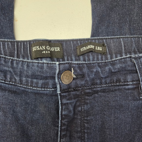 Susan Graver Womens Straight Leg Jeans Dark Wash Size 16 Elastic Waist - Picture 2 of 6